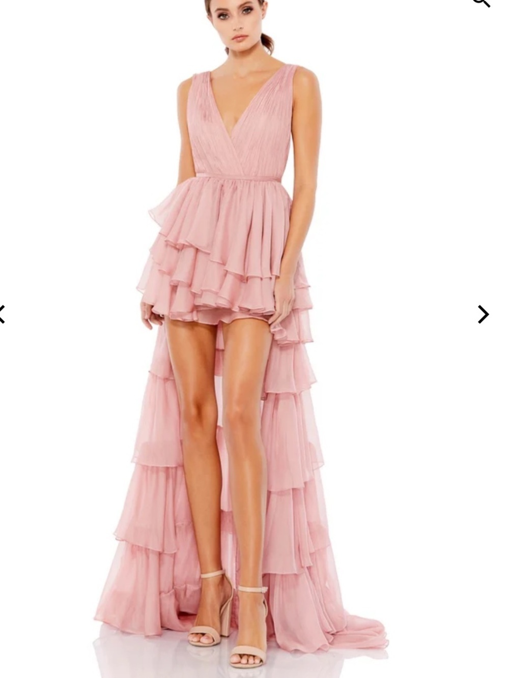 Mac Duggal x leena Ruffled Hi-Low Gown Chiffon Sleeveless Pink dress prom sz 4